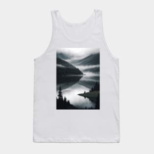 Island jutting out in a misty forest lake Tank Top